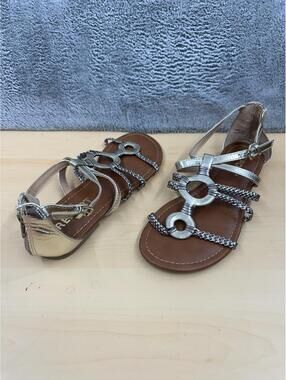 REPORT Silver Metallic Gladiator Sandals with Braided Straps